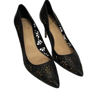 Kate Spade Ella Cutout Black 3.5” Scalloped Edge Pointed Heels Women’s Size 8.5